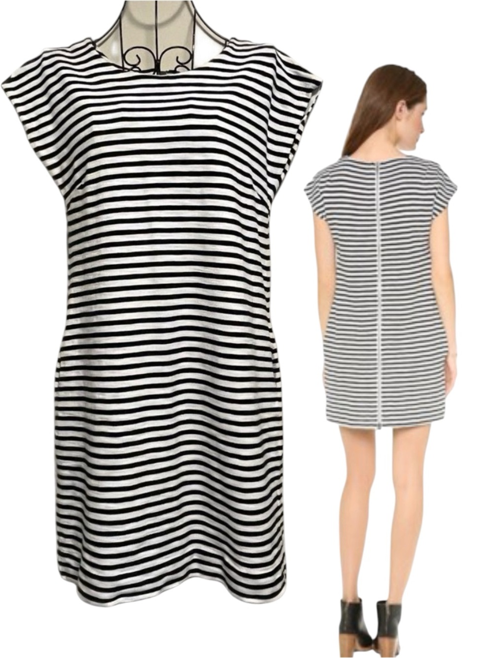 Madewell Striped Knit Mini Dress Neutral Classic Zippered Back Size X-Small